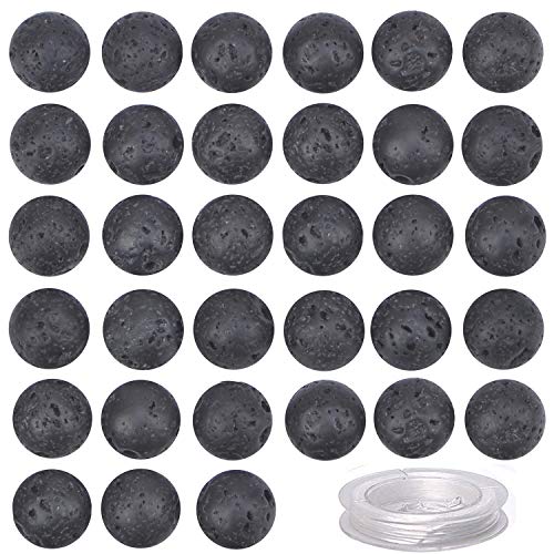 100 Stück natürliche Kristallperlen, Stein, Edelstein, rund, lose Energieheilperlen mit gratis Kristall-Stretchkordel zur Schmuckherstellung (schwarze Lava, 8 mm) von generic