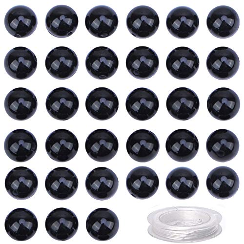100 Stück natürliche Kristallperlen, Stein, Edelstein, rund, lose Energieheilperlen mit gratis Kristall-Stretchkordel zur Schmuckherstellung (schwarzer Onyx, 6 mm) von generic
