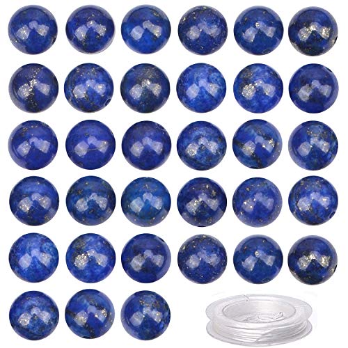 100 Stück natürliche Kristallperlen, Stein, Edelstein, rund, lose Energieheilungsperlen mit gratis Kristall-Stretchkordel zur Schmuckherstellung (Lapis, 6 mm) von generic