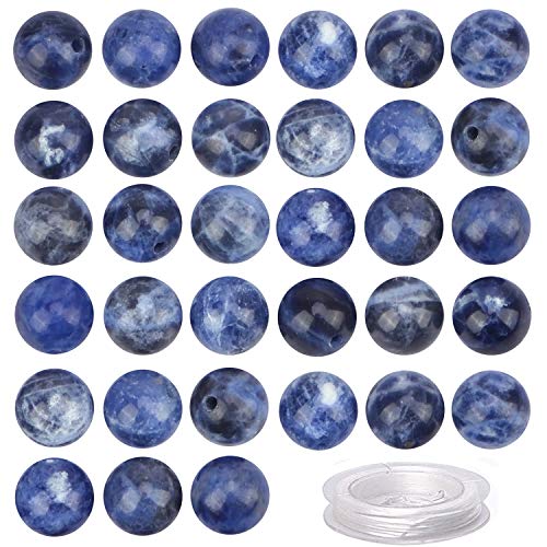 100 Stück natürliche Kristallperlen, Stein, Edelstein, rund, lose Energieheilungsperlen mit gratis Kristall-Stretchkordel zur Schmuckherstellung (blauer Sodalith, 6 mm) von generic
