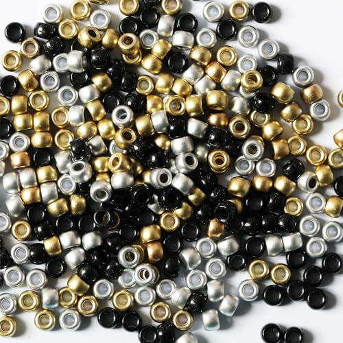 1000 Stück weiße, rosa, lila Ponyperlen, Armbandperlen, Perlen für Haarzöpfe, Perlen zum Basteln, Kunststoffperlen, Haarperlen für Zöpfe 6 x 9 mm (weiß/rosa/lila) von generic