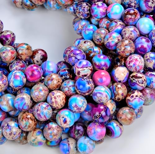 108 Stück Imperial-Jaspis-Perlen aus Meeresablagerungen zur Schmuckherstellung, 8 mm, bunte Imperial-Jaspis-Edelsteine, lose Steinperlen von generic