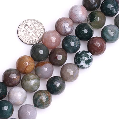 12 mm facettierte runde Perlen aus indischem Achat, Naturstein, 38,1 cm Edelsteinstrang zur Schmuckherstellung zum Selbermachen von generic