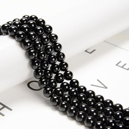 120 Stück (2 Stränge/Set) 6 mm echte schwarze Turmalin-Heilkristallperlen mit Energiekraft, glatte runde Steinperlen für die Herstellung von Schmuckarmbändern von generic