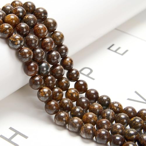 120 Stück (2 Stränge/Set) 6 mm große Perlen aus natürlichem Bronzitstein mit Energiekraft, glatte, runde Edelsteinperlen für die Herstellung von Schmuckarmbändern und Ohrringen zum Selbermachen von generic