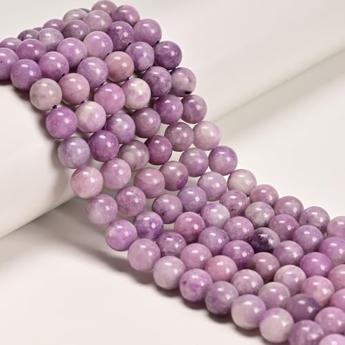 120 Stück (2 Stränge/Set) 6 mm violette Lepidolith-Kristallperlen mit Energiekraft, glatte runde Edelsteinperlen für Schmuckarmbänder und Ohrringe, DIY-Herstellung von generic
