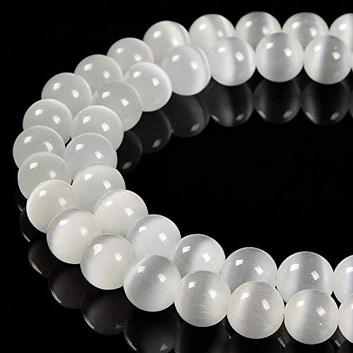 120 Stück (2 Stränge/Set) 6 mm weiße Katzenauge-Heilkristallperlen mit Energiekraft, glatte runde Glasperlen für Schmuckarmbänder und Ohrringe, die selbst hergestellt werden von generic