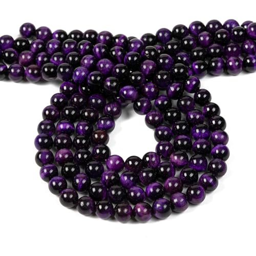120 Stück 8 mm natürliche Edelsteine, rund, glatt, lose Steinperlen zur Schmuckherstellung, Gliederarmbänder, Halsketten, Strang mit Kristall-Stretchkordel-Abstandshalterperlen (lila Tigerauge) von generic