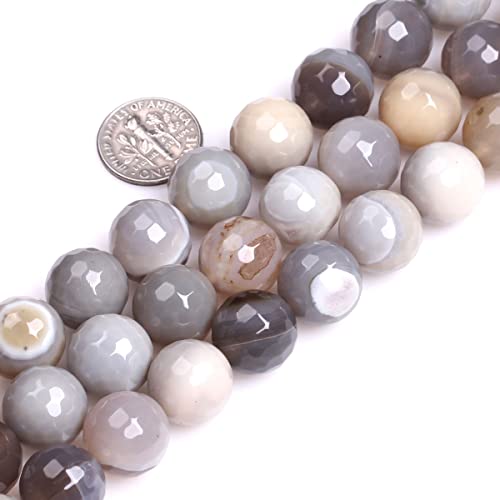 14 mm grauer Onyx-Achat, facettierte Naturstein-Runde Perlen – 15 Zoll Edelsteinstrang zur Schmuckherstellung DIY von generic