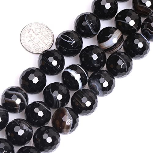 14 mm schwarzer Onyx-Achat, facettiert, Naturstein, runde Perlen – 38,1 cm Edelsteinstrang zur Schmuckherstellung von generic