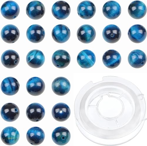 140 Stück Kristallperlen, Stein, Edelstein, rund, Energieheilung, lose Perlen mit Stretchkordel zur Schmuckherstellung, Armbänder, Fußkettchen (blauer Zirkon, Tigerauge, 8 mm, 140 Stück) von generic