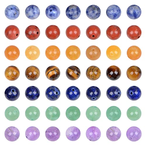 140 Stück natürliche Kristallperlen, Stein, Edelstein, rund, Energieheilung, lose Perlen mit Stretchkordel zur Schmuckherstellung, Armbänder, Fußkettchen (7-Farben-Chakra, 8 mm, 140 Stück) von generic
