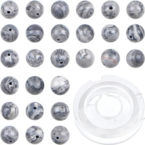140 Stück natürliche Kristallperlen, Stein, Edelstein, rund, Energieheilung, lose Perlen mit Stretchkordel zur Schmuckherstellung, Armbänder, Fußkettchen (Kartenjaspis, 8 mm, 140 Stück) von generic