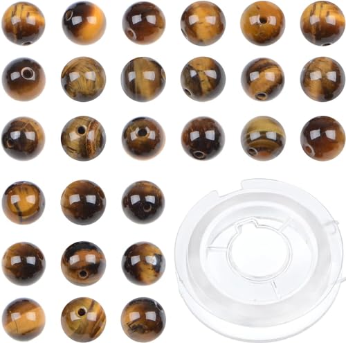 140 Stück natürliche Kristallperlen, Stein, Edelstein, rund, Energieheilung, lose Perlen mit Stretchkordel zur Schmuckherstellung, Armbänder, Fußkettchen (gelbe Tigeraugen, 8 mm, 140 Stück) von generic