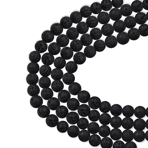180 Stück lose Perlen aus schwarzem Lavastein, DIY für die Schmuckherstellung mit 10 m elastischer Kordel (Schwarze Lava, 6 mm) von generic