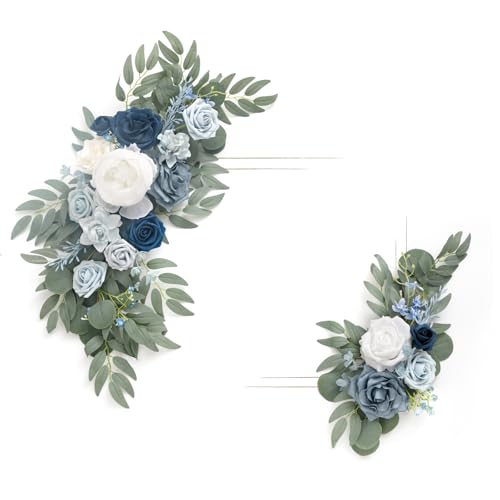 2 Stück künstliches Willkommensschild, Girlande für Hochzeitsbögen, Blumendekorationen, Eukalyptus-Weidengirlande in Staubblau und Marineblau für Zeremonie/Empfang, Staffelei/Türdekor. 2 Stück künstliches Willkommensschild, Girlande für Hochzeitsbögen, Blumendekorationen, Eukalyptus-Weidengirlande in Staubblau und Marineblau für Zeremonie/Empfang, Staffelei/Türdekor. von generic