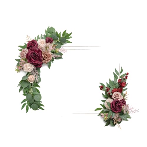2 Stück künstliches Willkommensschild, Swag, Hochzeitsbogen, Blumendekorationen, Florale Eukalyptus-Weidengirlande, Marsala-Rose für Zeremonie/Empfang, Staffelei/Türdekor. 2 Stück künstliches Willkommensschild, Swag, Hochzeitsbogen, Blumendekorationen, Florale Eukalyptus-Weidengirlande, Marsala-Rose für Zeremonie/Empfang, Staffelei/Türdekor. von generic