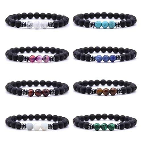 20 Stück 8 mm Mattschwarz Natur Rot Blau Grün Stein Achate Hämatit Perlen Armband für Frauen Männer Energie Yoga Schmuck von generic
