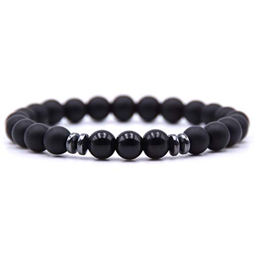 20 Stück 8 mm Mattschwarz Natur Rot Blau Grün Stein Achate Hämatit Perlen Armband für Frauen Männer Energie Yoga Schmuck von generic
