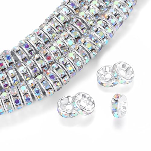 200 Stück AB-farbige Rondelle-Abstandsperlen zur Schmuckherstellung, lose Strass-Kristallperlen für Stifte, DIY-Halsketten, Armbänder, Ohrringe 200 Stück AB-farbige Rondelle-Abstandsperlen zur Schmuckherstellung, lose Strass-Kristallperlen für Stifte, DIY-Halsketten, Armbänder, Ohrringe von generic