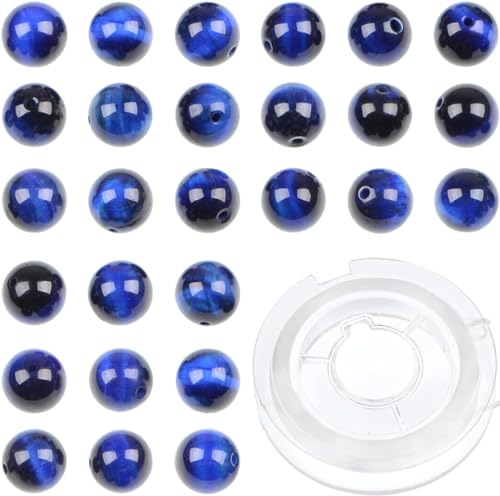 210 Stück Kristallperlen, Stein, Edelstein, rund, Energieheilung, lose Perlen mit Stretchkordel zur Schmuckherstellung, Armbänder, Fußkettchen (blaues Tigerauge, 4 mm, 210 Stück) von generic