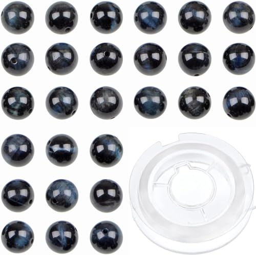 210 Stück Kristallperlen, Stein, Edelstein, rund, Energieheilung, lose Perlen mit Stretchkordel zur Schmuckherstellung, Armbänder, Fußkettchen (dunkelblaues Tigerauge, 6 mm, 210 Stück) von generic