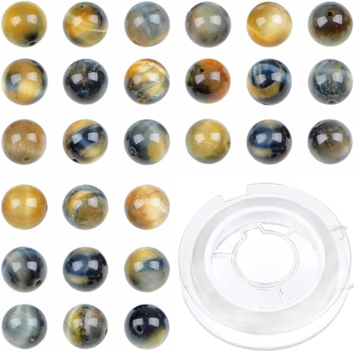 210 Stück Kristallperlen, Stein, Edelstein, rund, Energieheilung, lose Perlen mit Stretchkordel zur Schmuckherstellung, Armbänder, Fußkettchen (gelb-blaues Tigerauge, 4 mm, 210 Stück) von generic