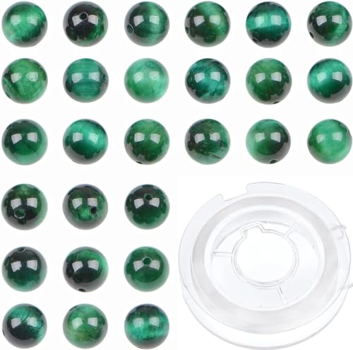210 Stück Kristallperlen, Stein, Edelstein, rund, Energieheilung, lose Perlen mit Stretchkordel zur Schmuckherstellung, Armbänder, Fußkettchen (grünes Tigerauge, 4 mm, 210 Stück) von generic