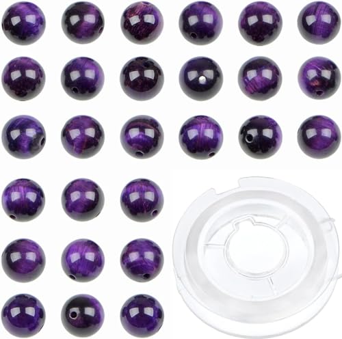 210 Stück Kristallperlen, Stein, Edelstein, rund, Energieheilung, lose Perlen mit Stretchkordel zur Schmuckherstellung, Armbänder, Fußkettchen (lila Tigerauge, 4 mm, 210 Stück) von generic