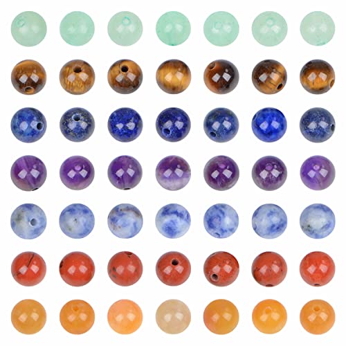 210 Stück natürliche Kristallperlen, Stein, Edelstein, rund, Energieheilung, lose Perlen mit Stretchkordel zur Schmuckherstellung, Armbänder, Fußkettchen (7-Farben-Chakra, 4 mm, 210 Stück) von generic