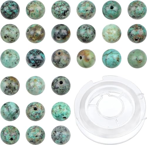 210 Stück natürliche Kristallperlen, Stein, Edelstein, rund, Energieheilung, lose Perlen mit Stretchkordel zur Schmuckherstellung, Armbänder, Fußkettchen (Afrikanisches Türkis, 6 mm, 210 Stück) von generic