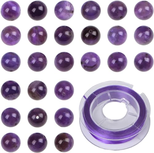 210 Stück natürliche Kristallperlen, Stein, Edelstein, rund, Energieheilung, lose Perlen mit Stretchkordel zur Schmuckherstellung, Armbänder, Fußkettchen (Amethyst, 4 mm, 210 Stück) von generic