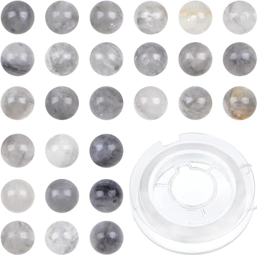 210 Stück natürliche Kristallperlen, Stein, Edelstein, rund, Energieheilung, lose Perlen mit Stretchkordel zur Schmuckherstellung, Armbänder, Fußkettchen (Wolkenkristallquarz, 4 mm, 210 Stück) von generic