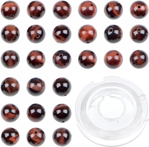 210 Stück natürliche Kristallperlen, Stein, Edelstein, rund, Energieheilung, lose Perlen mit Stretchkordel zur Schmuckherstellung, Armbänder, Fußkettchen (rotes Tigerauge, 6 mm, 210 Stück) von generic