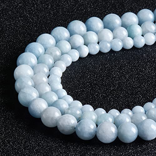 35 Stück 10 mm große Perlen aus natürlichem Edelstein, Aquamarin, runde lose Perlen zur Schmuckherstellung mit Kristall-Stretchkordel von generic