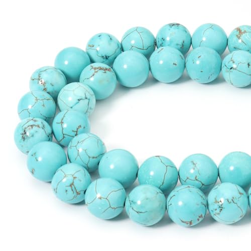 35 Stück 10 mm natürliche blaue Türkis-Edelsteinperlen, Energieheilkristall, runde lose Steinperlen für die Schmuckherstellung, DIY-Armbänder und Halsketten von generic
