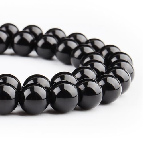 45–47 Stück 8 mm natürliche schwarze Achatperlen, runde lose schwarze Onyx-Kristallperlen zur Schmuckherstellung von generic
