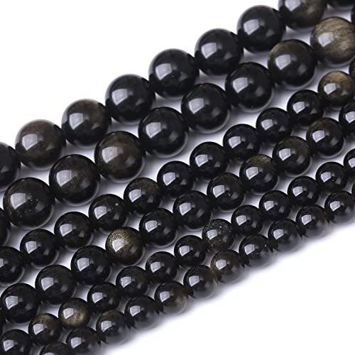 45 Stück 8 mm natürliche schwarze goldene Obsidian-Steinperlen, Energieheilungsperlen für die Herstellung von DIY-Schmuck, Armbändern und Halsketten, zur Schmuckherstellung, 38,1 cm von generic