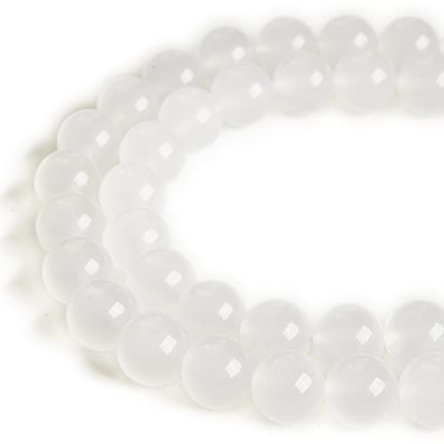 45 Stück 8 mm weiße Chalcedon-Perlen, natürliche Edelsteinperlen, runde lose Perlen zur Schmuckherstellung von generic