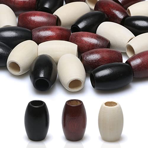 50 Stück 30 x 20 mm ovale Holzperlen – unbehandelte schwarze/kastanienbraune Fassperlen mit 9 mm Loch für Makramee, Basteln, Haarzöpfe und Heimdekoration von generic