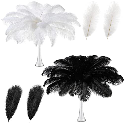 50 Stück 35,6–40,6 cm große natürliche Straußenfedern, lose für Tafelaufsätze für Hochzeitsfeiern, Tafelaufsätze, Heimdekoration, Blumenarrangement (schwarz, weiß) von generic