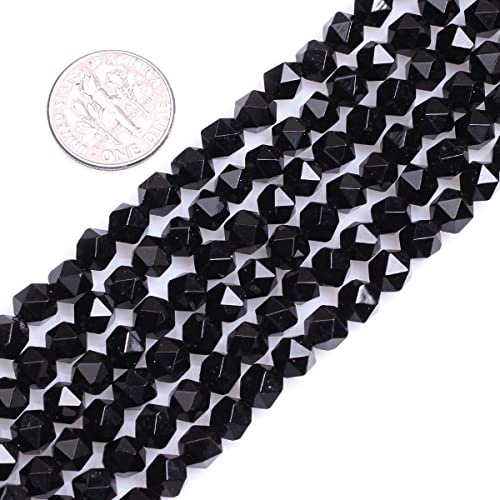 6 mm AAA-Qualität, schwarzer Achat, facettiert, Naturstein, runde Perlen – 15 Zoll Edelsteinstrang zur Schmuckherstellung von generic