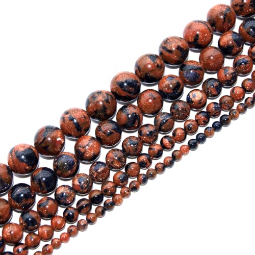 6 mm blau-goldene Sandsteinperlen, gemischte Sandsteinperlen, runde, lose Halbedelsteinperlen zur Schmuckherstellung, 35,6 cm (60–62 Stück/Strang) von generic