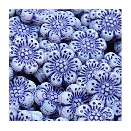 6 stk Gepresste tschechische Glasperlen Blume dunkelblau gepresst, 14 mm (Pressed Czech glass beads flower pressed Dark Blue) von generic