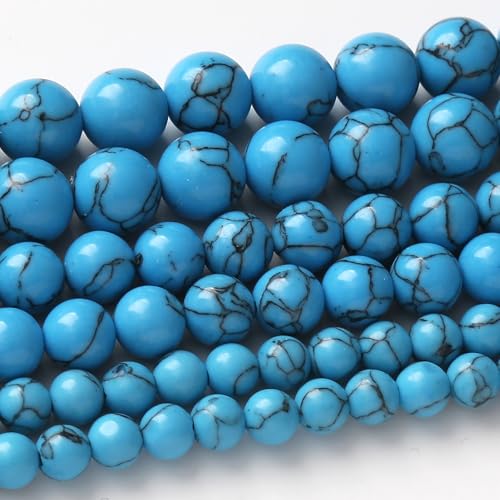 60 Stück 6 mm blaue Türkis-Perlen, runde lose Perlen, natürliche Edelsteinperlen für die Schmuckherstellung, DIY-Armband, Halskette, 38,1 cm von generic