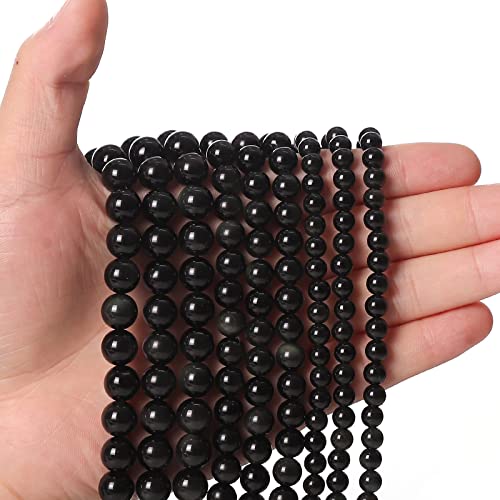 60 Stück 6 mm natürliche schwarze Obsidian-Edelsteinperlen, Energieheilkristall, runde lose Steinperlen für die Schmuckherstellung, DIY-Armbänder und Halsketten von generic