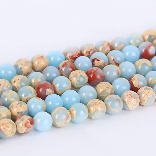 63 Stück 6 mm natürlicher himmelblauer Jaspis-Edelstein, glatte Perlen, runde Abstandshalter, lose Steinperlen zur Schmuckherstellung, 38,1 cm, 1 Strang von generic