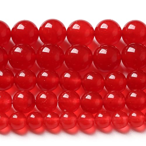 72 Stück 10 mm rote Jade-Chalcedon-Perlen, Naturstein, runde lose Perlen, DIY-Schmuck, Armband, Halskette zur Schmuckherstellung, 2 Stränge, 81,3 cm von generic