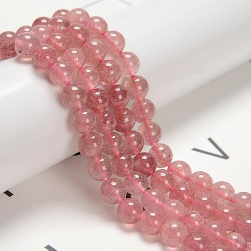 75 Stück (2 Stränge/Set) 10 mm natürliche Erdbeerquarz-Heilkristallperlen mit Energiekraft, glatte runde Steinperlen für die Herstellung von Schmuckarmbändern (135 lz) von generic