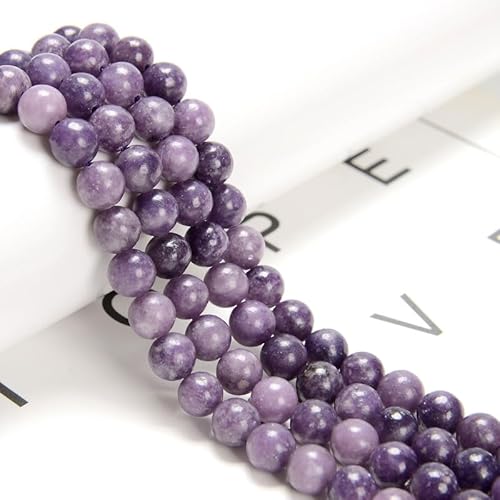75 Stück (2 Stränge/Set) 10 mm violette Lepidolith-Kristallperlen mit Energiekraft, glatte runde Edelsteinperlen für Schmuckarmbänder und Ohrringe, DIY-Herstellung von generic
